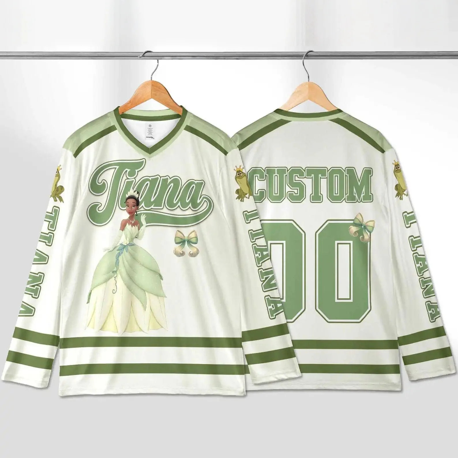 2025 ديزني أورورا إلسا وآرييل هوكي الجليد جيرسي ثلاثية الأبعاد الرجال طويلة الأكمام البلوز موضة فريق الرياضة الهوكي جيرسي #4