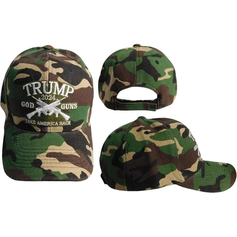 

Trump 2024 God Guns Take America Back Woodland Camouflage Camo Adjustable Embroidered Cap Hat