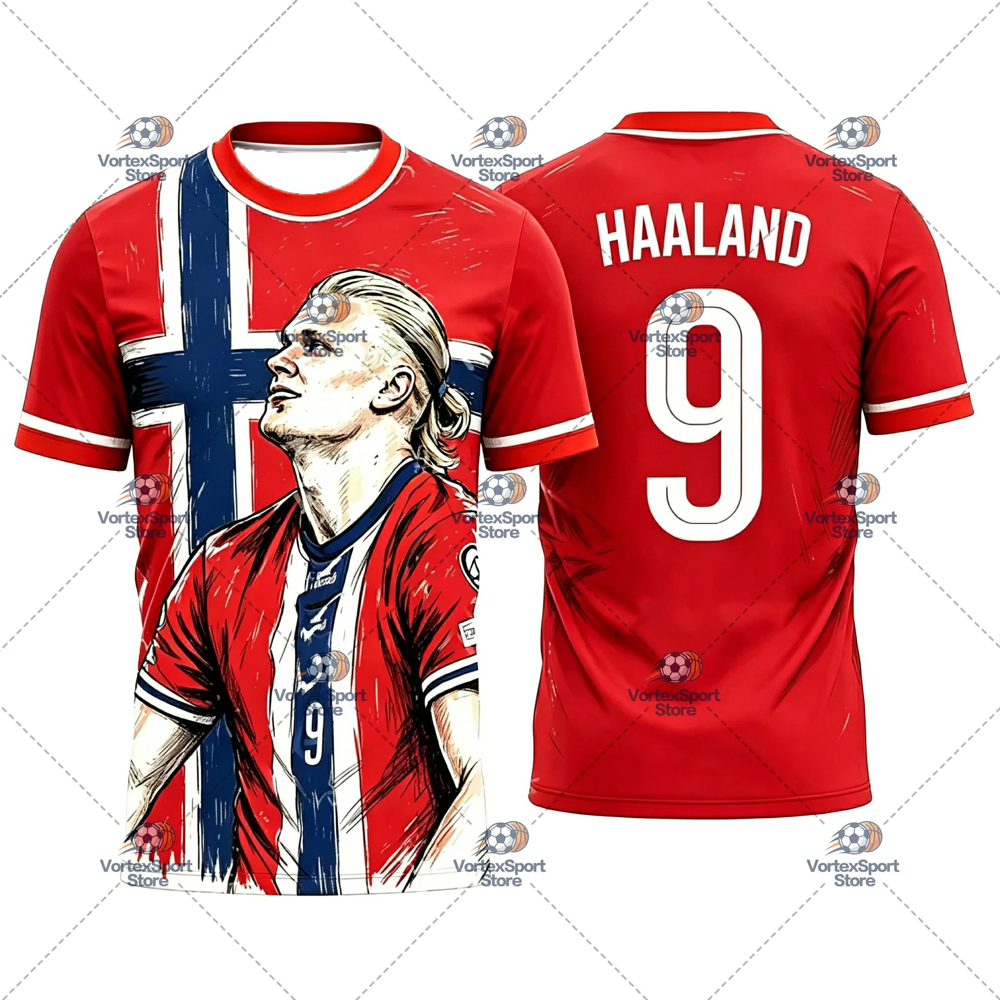 Explosions Kinder- und Herren-Fußballtrikot Haaland Nr. 9, Schnelltrocknend, Alle Größen, Kurzarm, O-Ausschnitt, Norwegen Fußballfan-Trikot – Detail 6