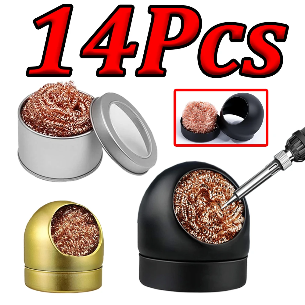 1-14Pcs Soldering Iron Tip Cleaner Desoldering Cleaning Nozzle Tip Copper Wire Cleaner Ball Welding Soldering Iron Mesh Filter