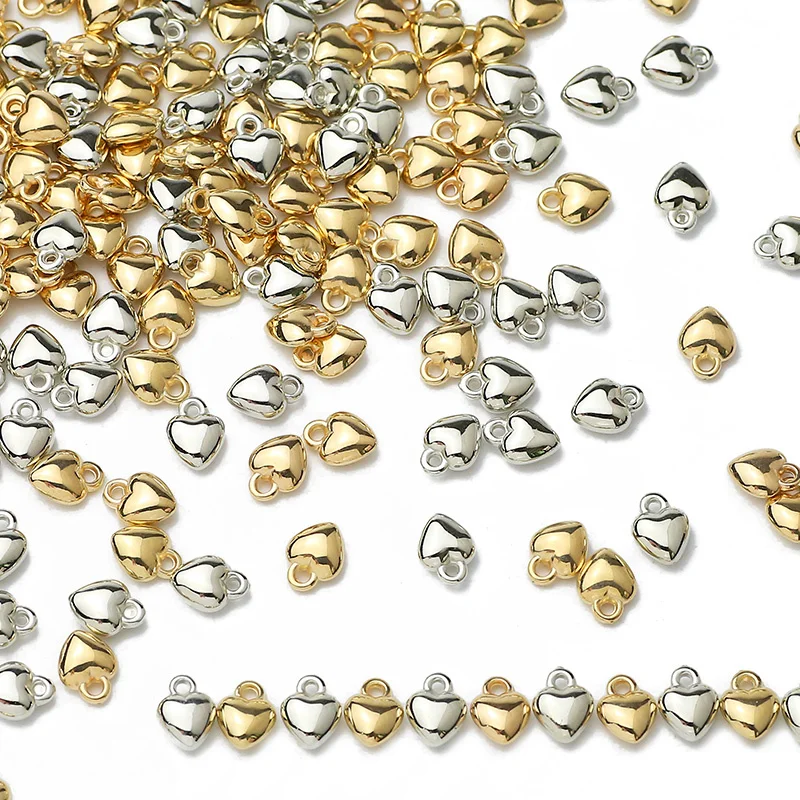 50pcs/lot 6 8 10mm Heart Shape Gold Color CCB LOVE Beads Pendant Loose Beads For Jewelry Making Accessories DIY Bracelet Earring