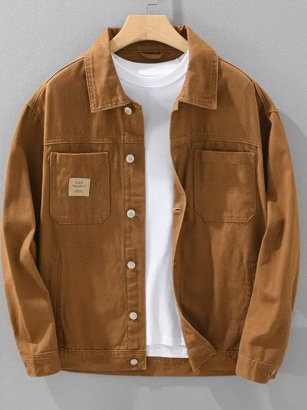 

Teenage Double ket Workwear Men's irt Jaet Simple Casual Sle Polyester Fiber Spring Autumn Breathable Long Sve