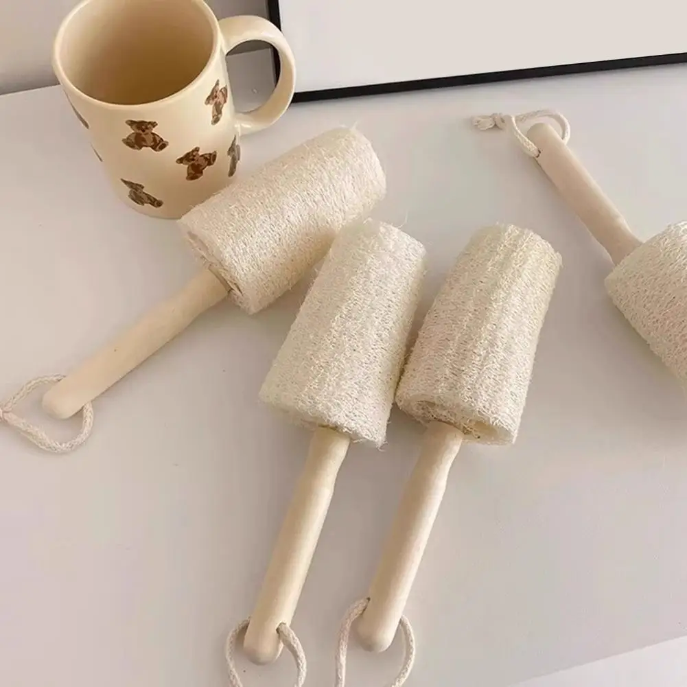 Eco Scouring Sponge Natural Loofah Cup Brush with Wooden Handle Eco-friendly Kitchen Sink Scrubber Non-scratch Pot Sponge Back