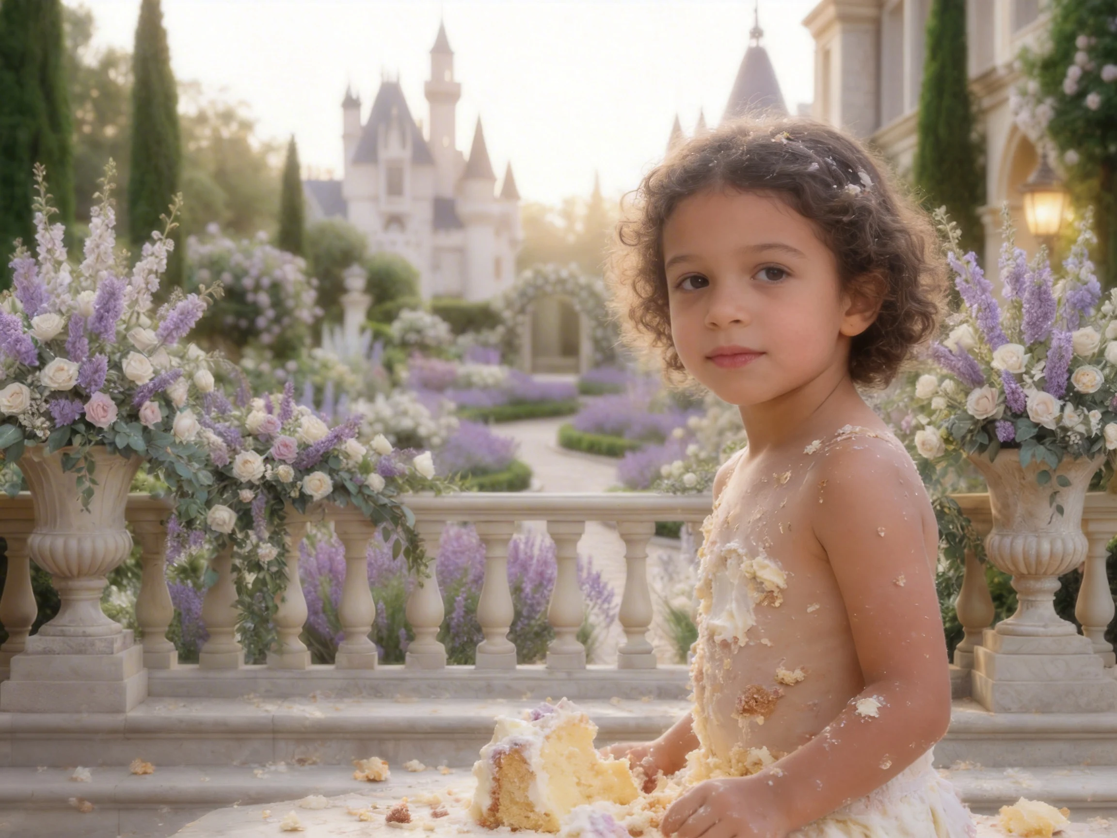 Fairytale Castle Garden Backdrop Romantic Purple White Flower Wedding Dress and Luxury Jewelry Girl Photography Backgrounds