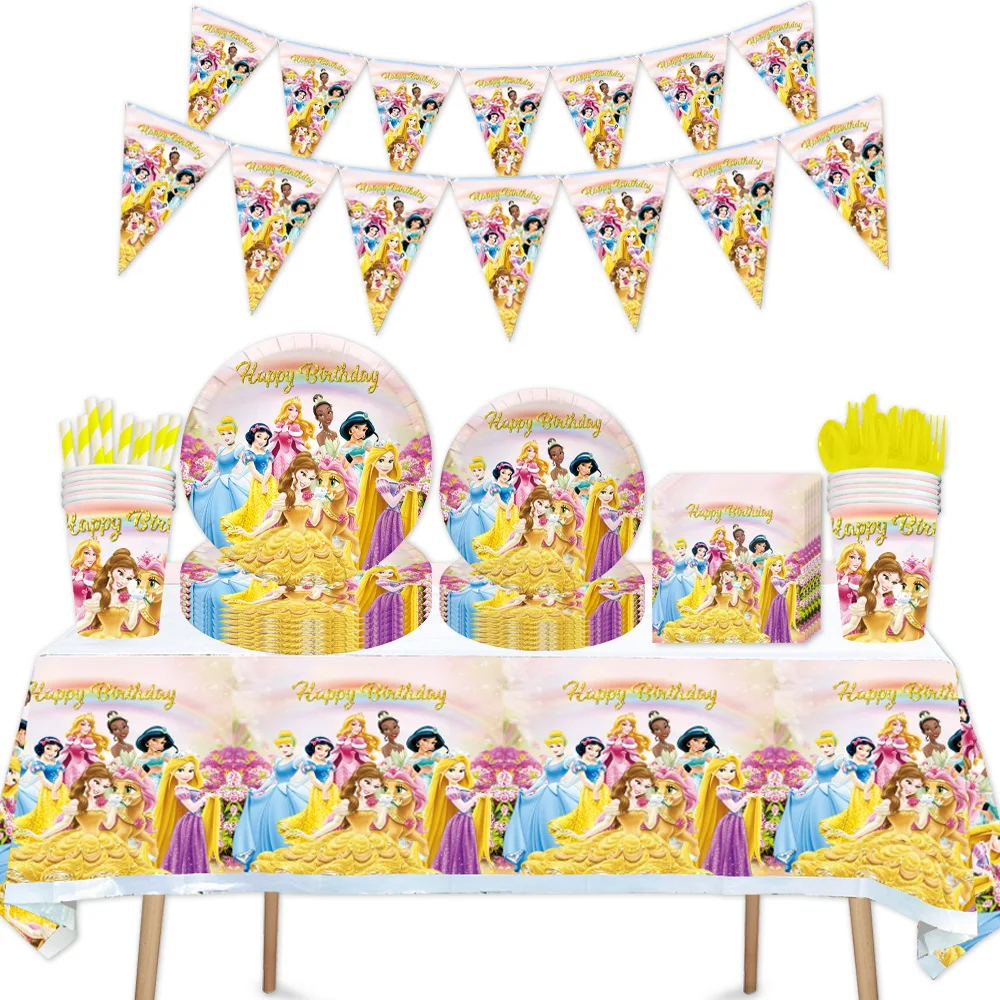 New Princess Disposable Decorations Sets of Napkins Plates Balloon For Birthday Baby Shower Childrens Day Dinner Farewell Party