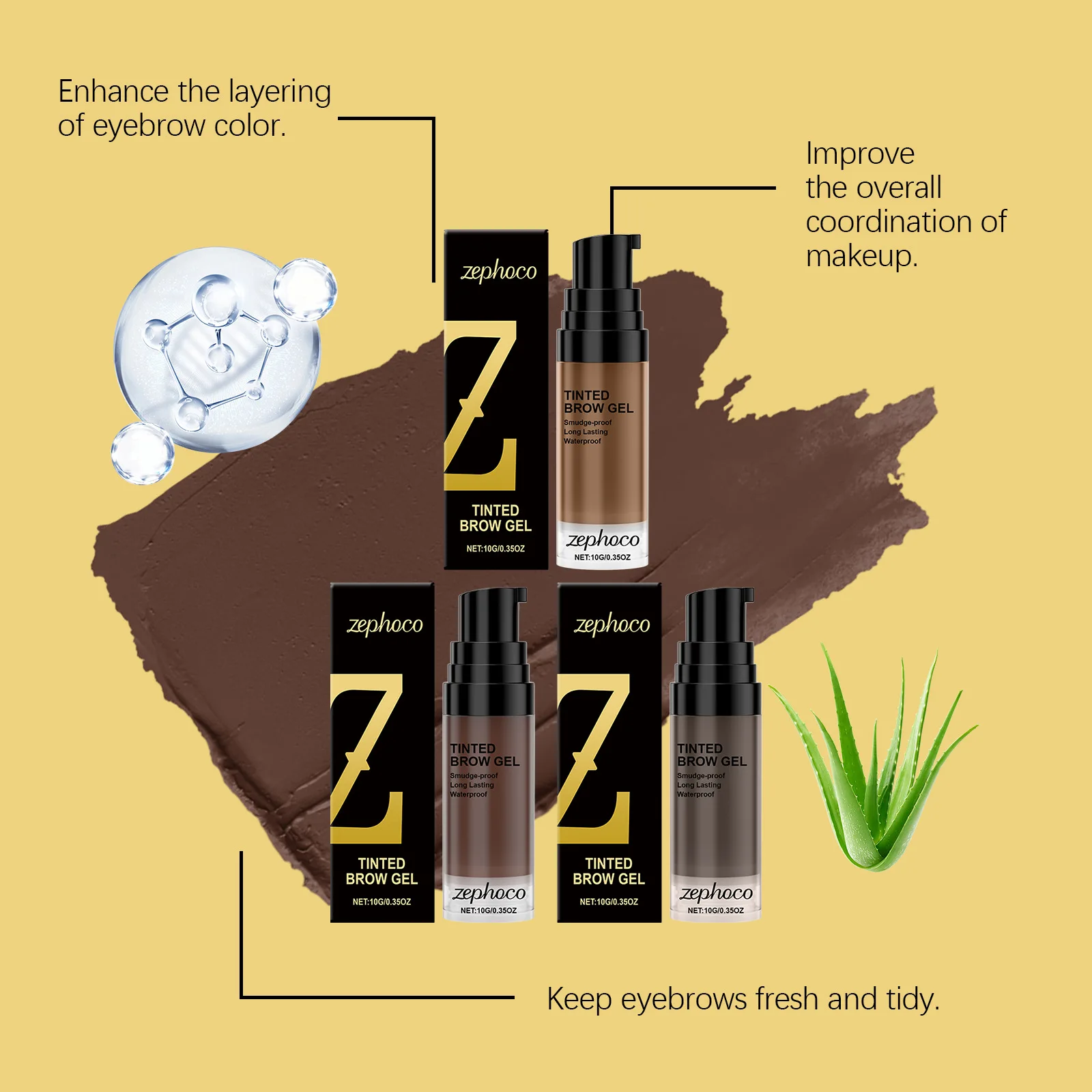 제포코 방수 눈썹 염색 젤 틴트 시리즈 오래 지속되는 빠른 건조 눈썹 메이크업 페인트 타투 눈썹 색상 강화 젤