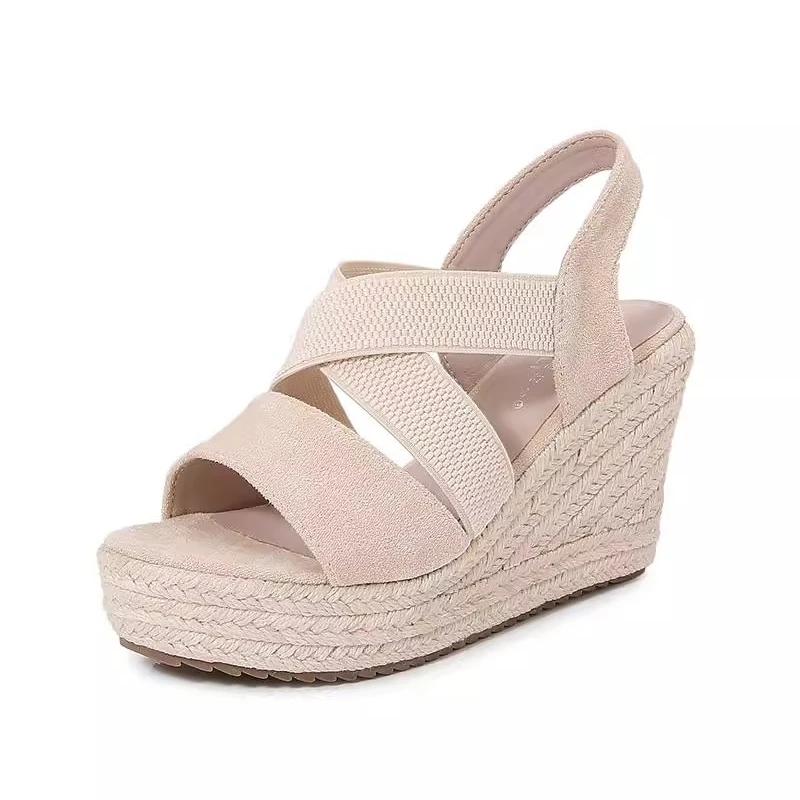 

Соломенные сандалии на танкетке, размер 30–43, женские летние удобные туфли на высоком каблуке с открытым носком и пряжкой на ремне