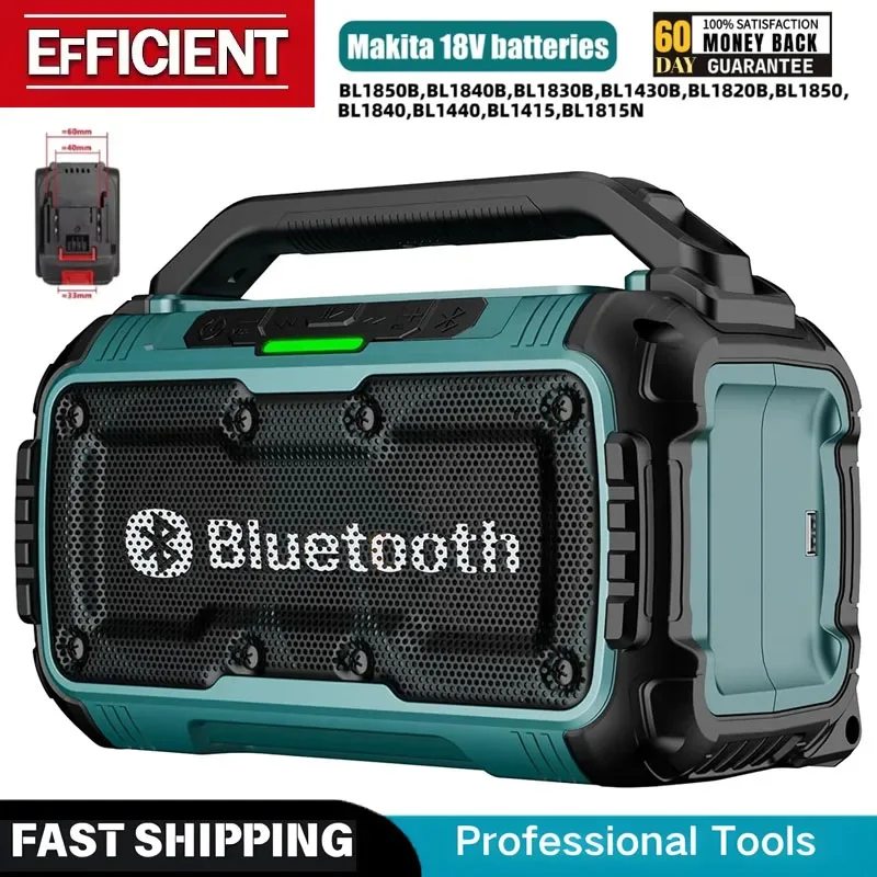 

Беспроводная Bluetooth-колонка, портативные колонки с объемным звучанием, двухканальный сабвуфер, громкоговоритель для аккумулятора Makita 18 В (без аккумулятора)