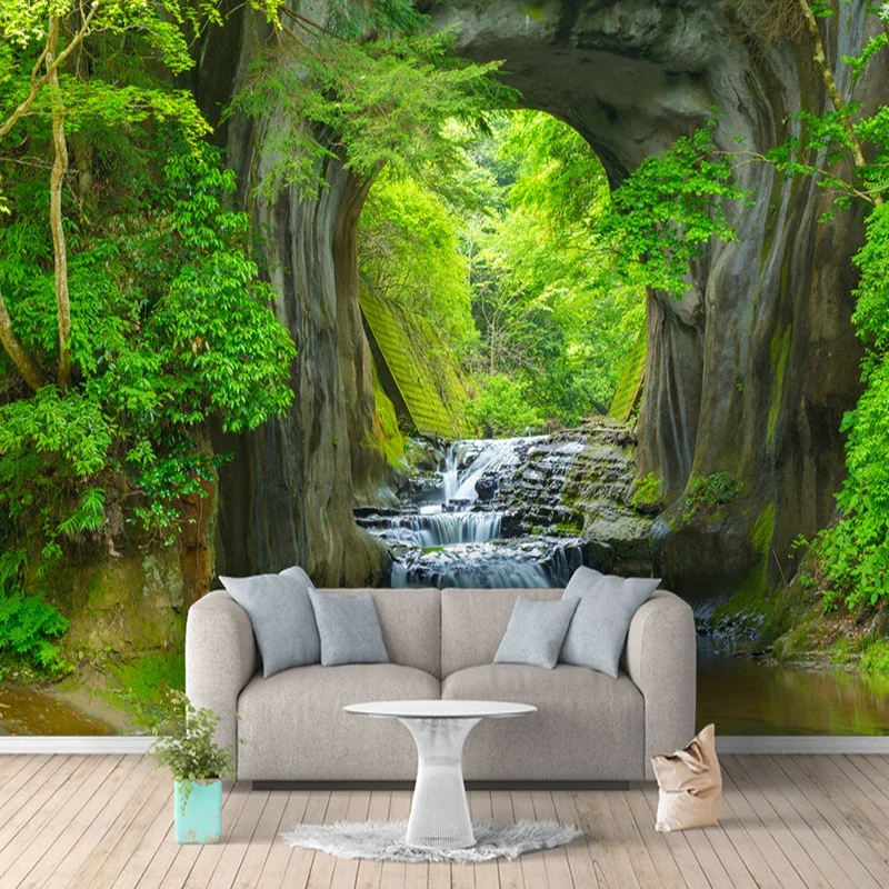 Custom 3D Photo Wallpaper Murals Green Forest Cave Scenery Living Room Bedroom Background Wall Mural Non-woven Wallpaper Decor