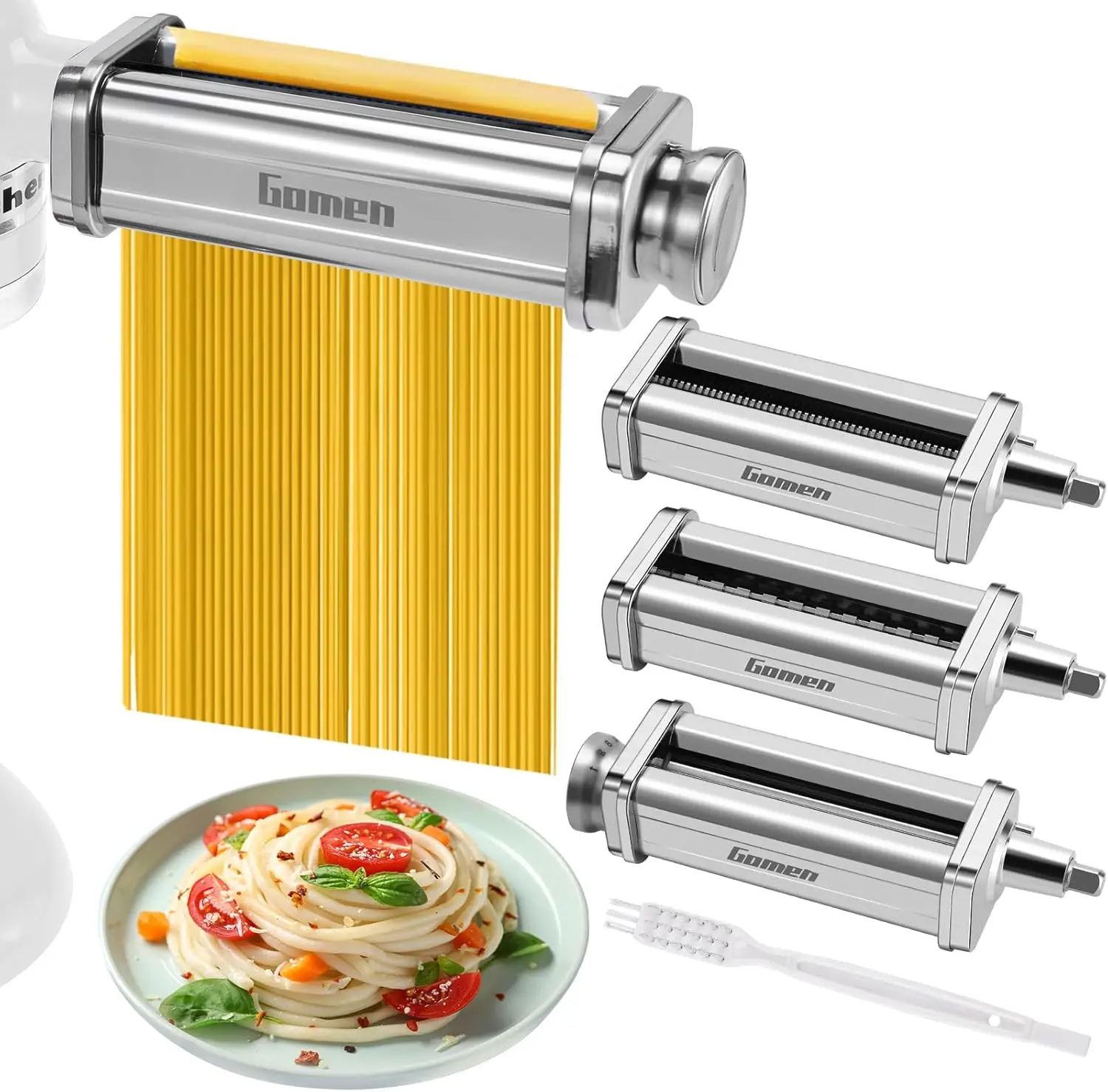 

3-Piece Pasta Maker Attachment Set for Stand Mixers - Includes Roller, Spaghetti & Fettuccine Cutters
