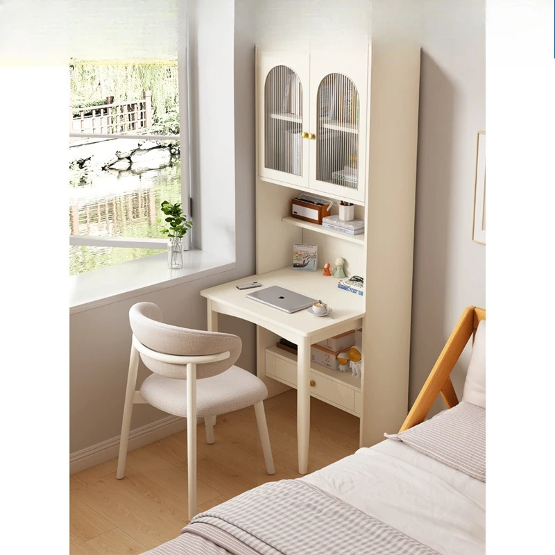 

simple folding solid wood desk bookshelf integrated home student study table study room computer table bookcase combination