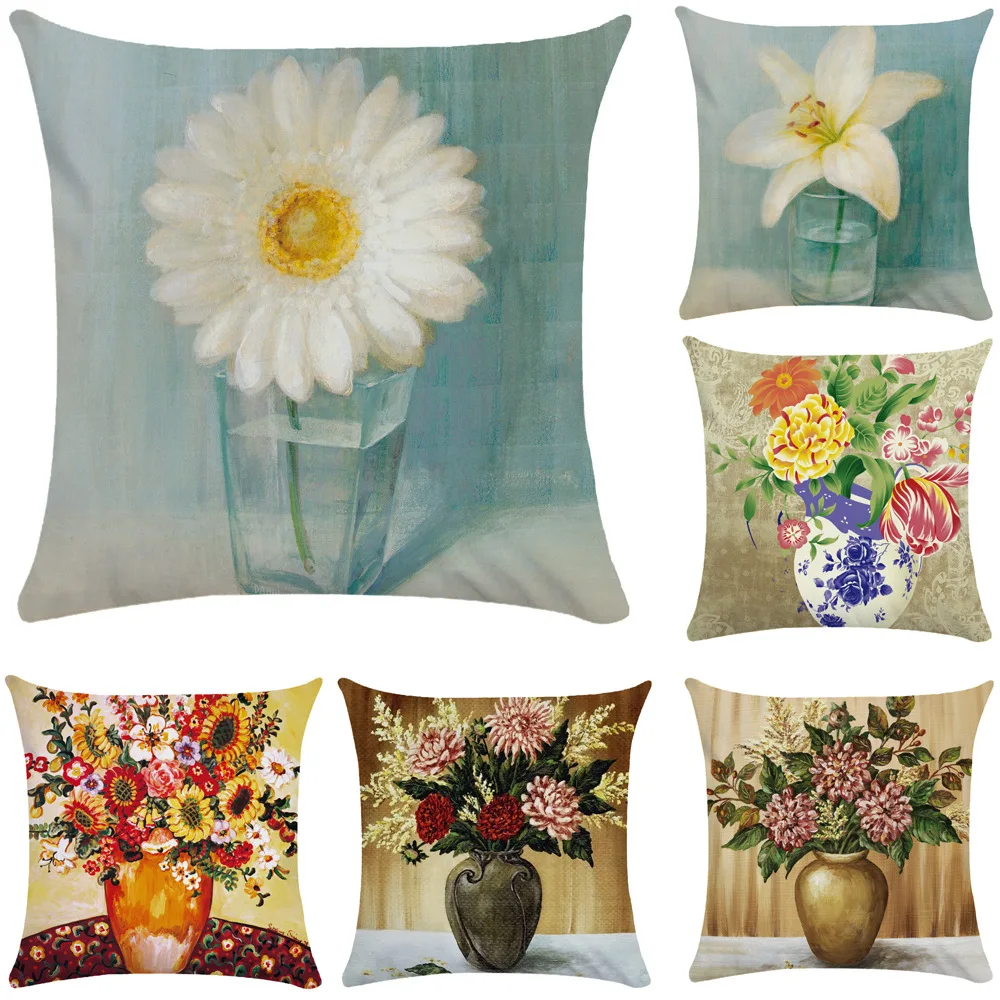 

Spring White Flower Pillowcase Oil Painting Flower Pillow Case Sofa Bed Living Room Pillow Cover 40x40 Bedroom Decoration Luxury