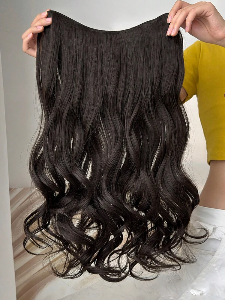 

24-дюймовые синтетические накладные волосы V-образной формы, натуральные волнистые, цельные, на заколках, для полукосы, с заколками BB, подходят для женщин