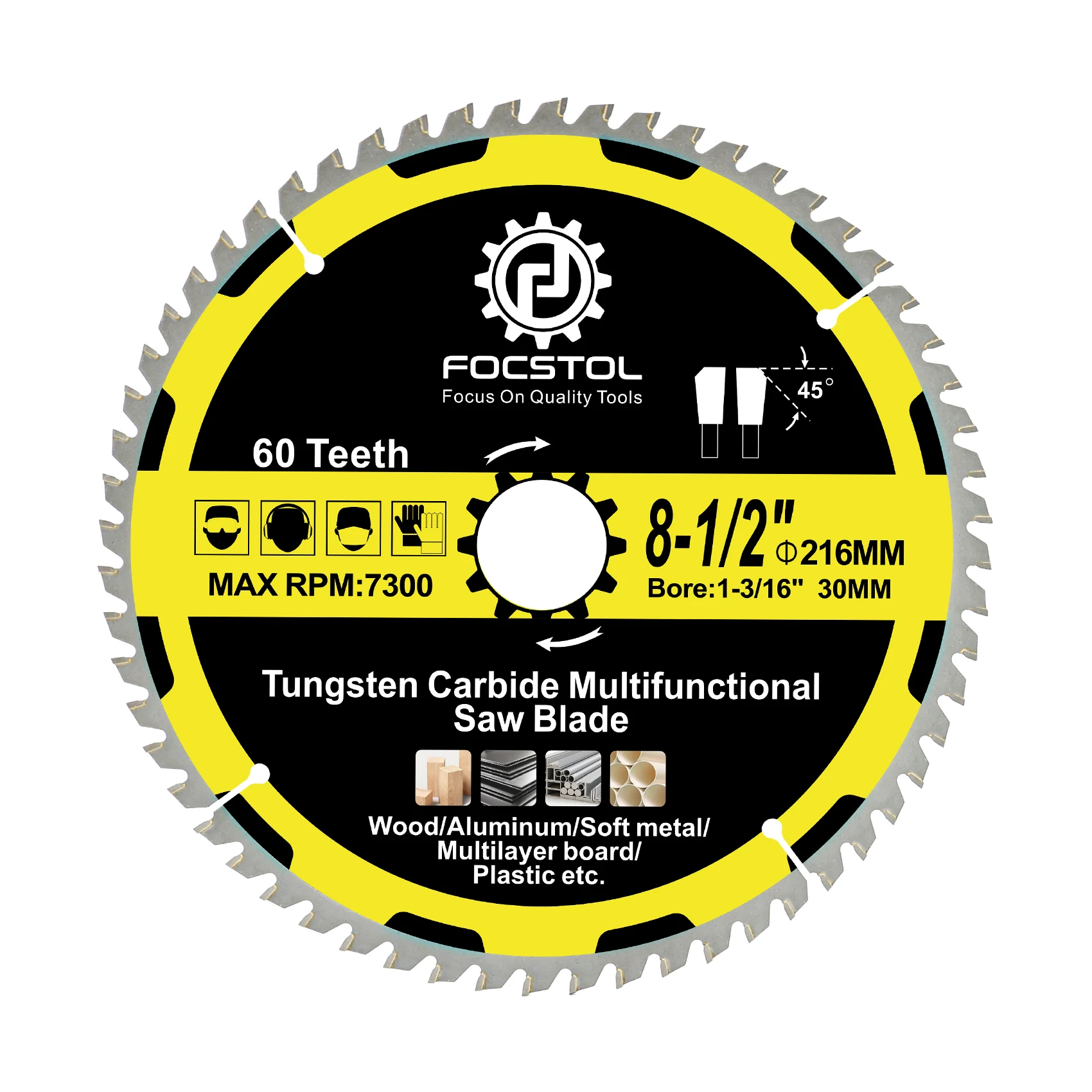FOCSTOL Saw Blades Cutting Wood with Nails Fittings Laminates TCT Carbide Tipped Multi-Purpose Aluminum Plastics Cutting Disc