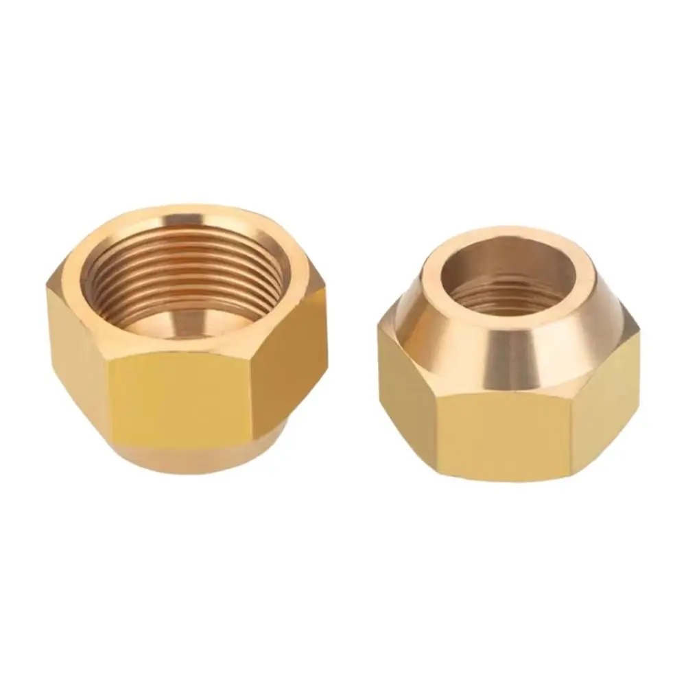 High Precision Brass Flare Nut Gold Metric Thread Copper Fitting Hex Brass Nut Air Conditioner