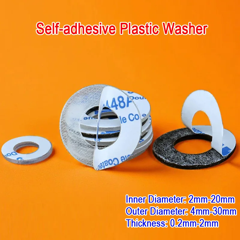 M2 M2.5 M3 M4 M5~M20 Hard Plastic PVC Clear/Black Washer Single-sided Adhesive Round Flat Pad Insulating Ring Spacer Flat Washer
