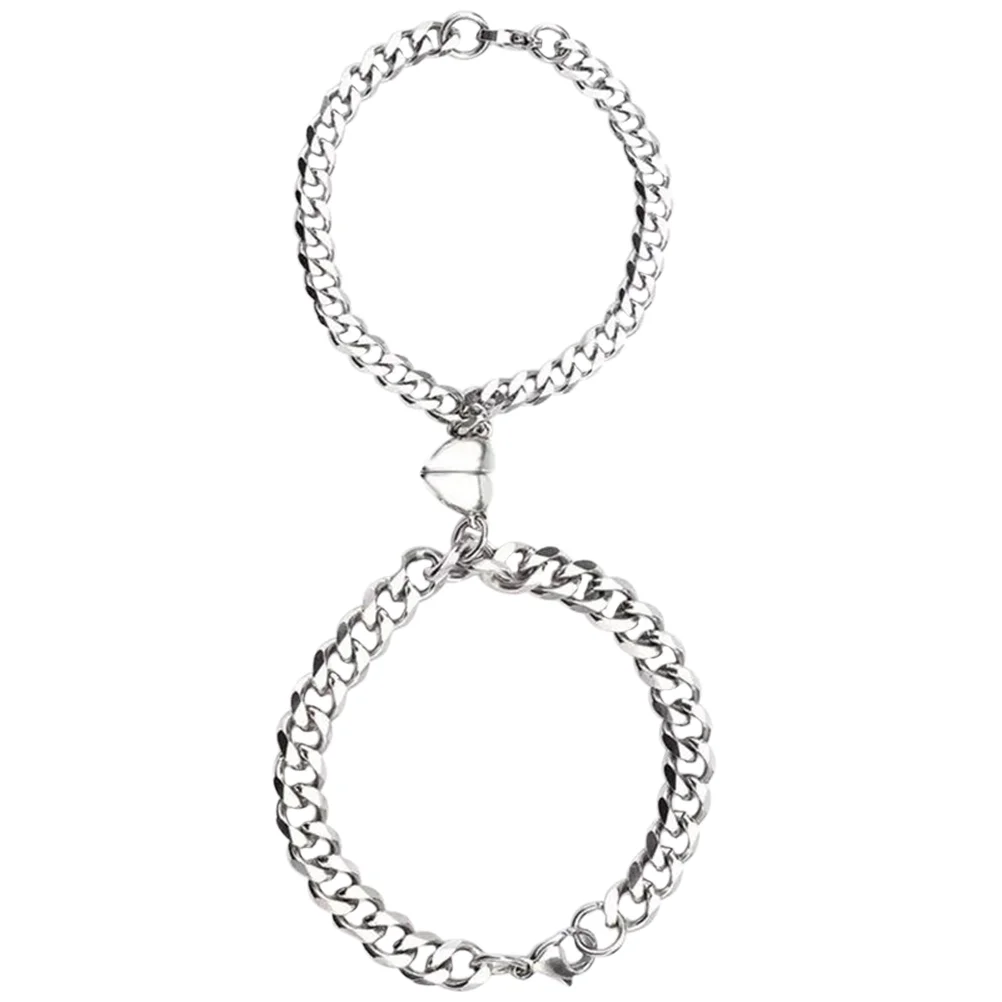 2 Pcs Stainless Steel Couple Bracelet Valentine Heart Matching Magnetic Bracelets Boyfriends for While Married
