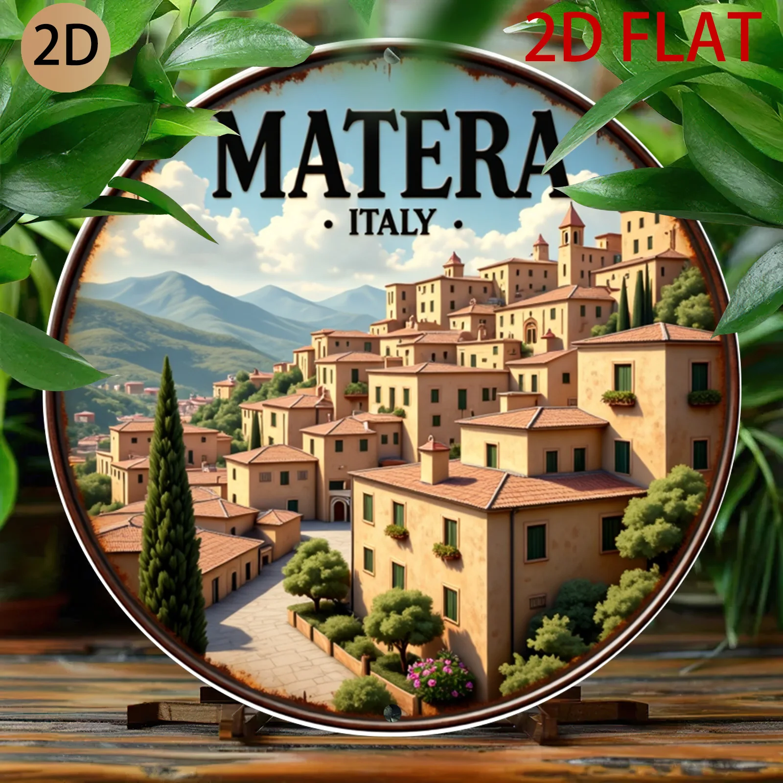 Letrero Vintage 2D de Matera, Italia, Arte Rústico Campestre para Pared, Diseño de Pueblo Escénico, Ideal para Decoración del Hogar, Cafetería, Cocina u Oficina