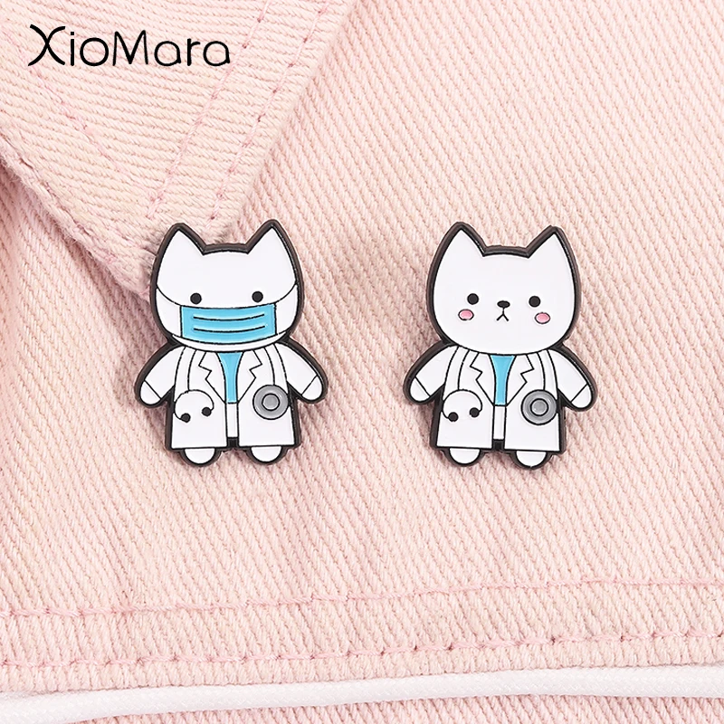 

Medical Cats Doctor Enamel Pin Cute Kitten Wearing Doctor's Coat And Stethoscope Animal Doctor Brooches Lapel Badge Jewelry Gift