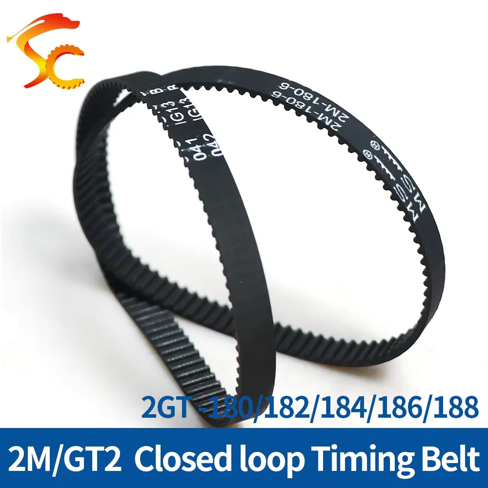 ONEFIRE Premium Rubber Circular Arc tooth synchronous belt GT2 180/182/184/186/188 Closed loop belt width 3/6/9/10mm