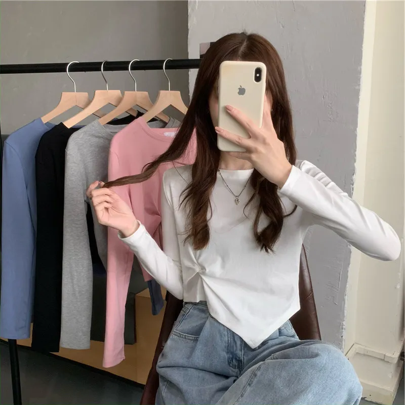 Korean Style Long Sleeve T-Shirt Women's Design Sense Base Shirt Inner Wear Split Irregular Fashion Autumn New Arrival