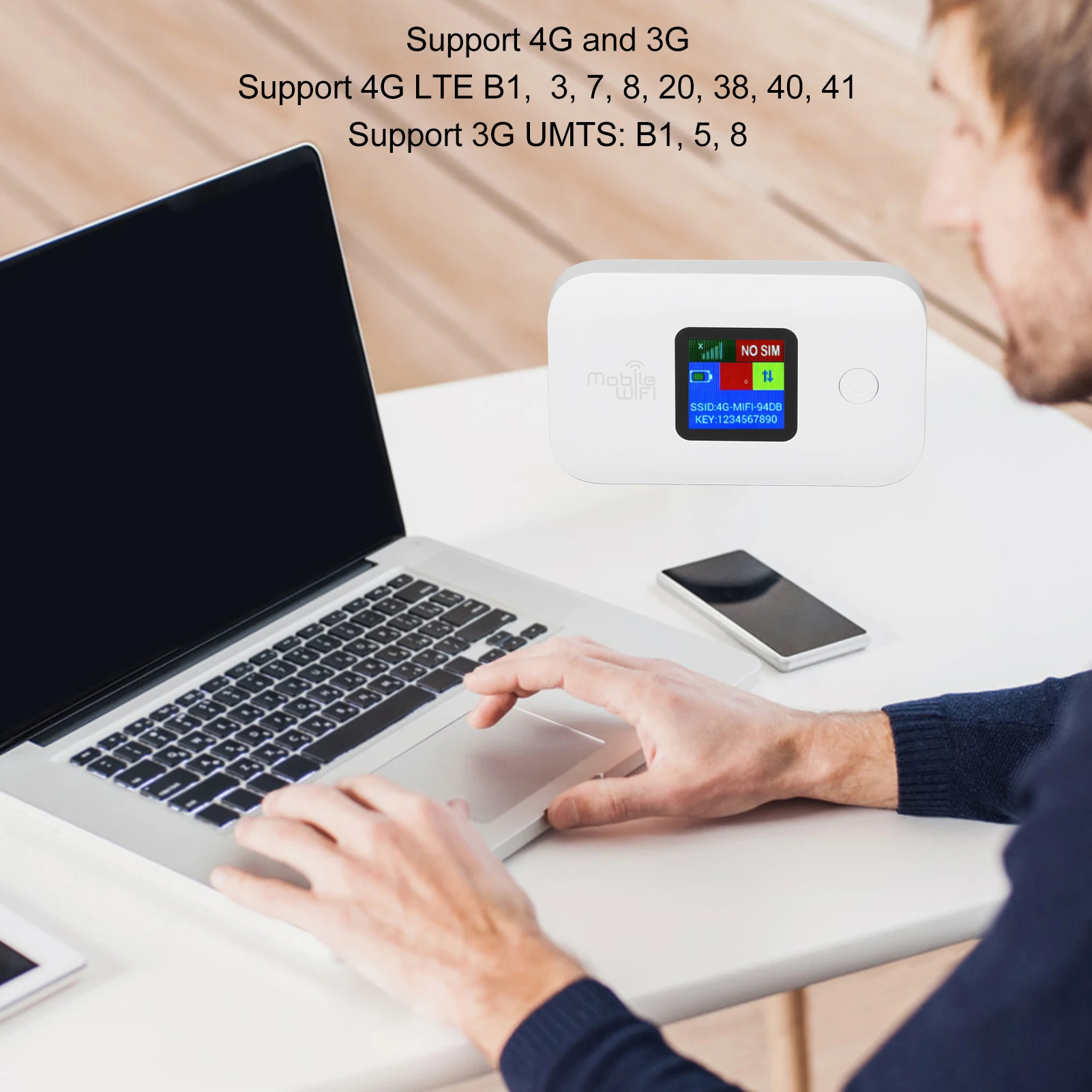 4GポータブルWiFi、10ユーザー共有、セキュア暗号化モバイルWiFiホットスポット、コンパクト300Mbps、SIMカードスロット搭載、ノートパソコン/スマートフォン対応