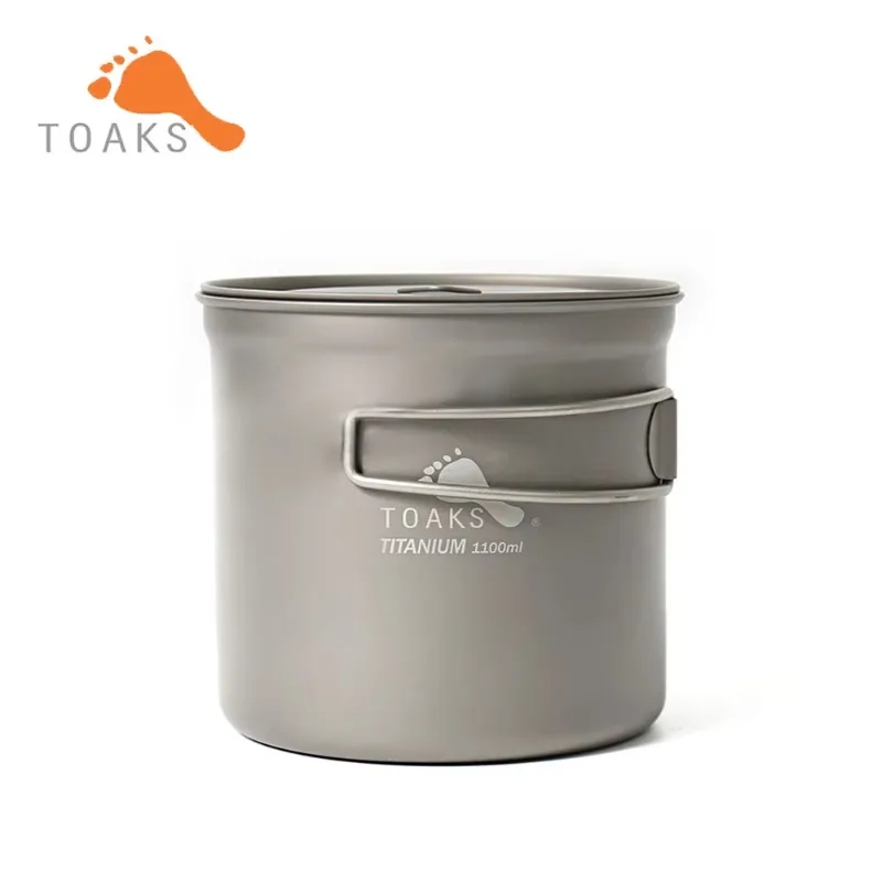 

TOAKS Titanium 1100ml, POT-1100 Pot Ultralight Outdoor Camping Equipment, Mug with Lid and Foldable Handle Tableware