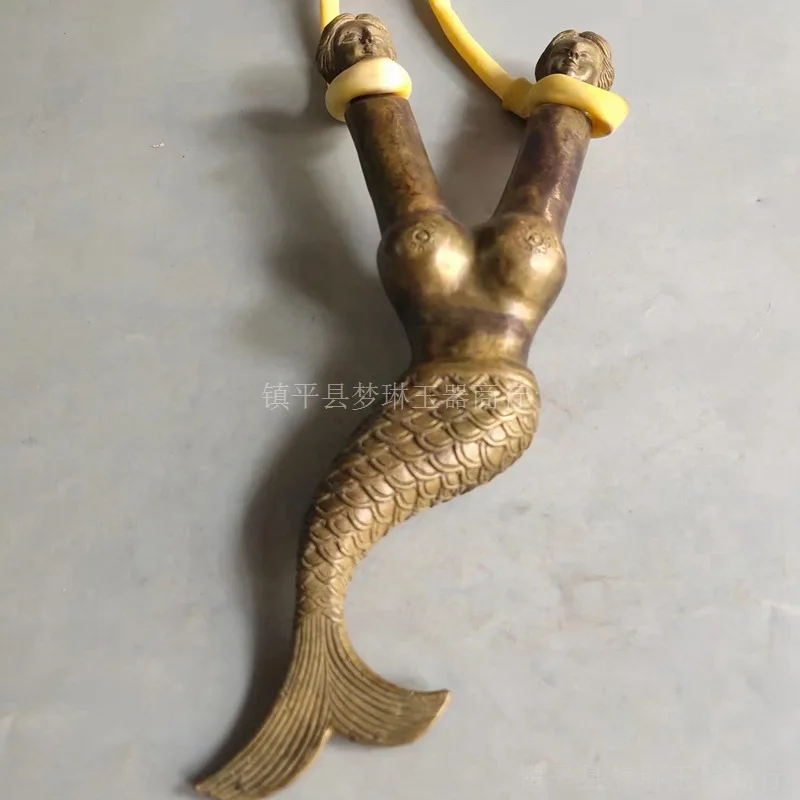 Brass Figure Handmade Dual-Use Flat round Mermaid Slingshot Traditional Competitive Outdoor Stainless Steel High Precision Antel