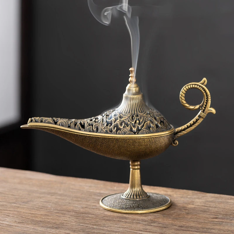 Antique‑Inspired Metal Lamp‑Shaped Incense Burner Scented & Unscented Candle Holder Arabic‑Style Home Decor Gift