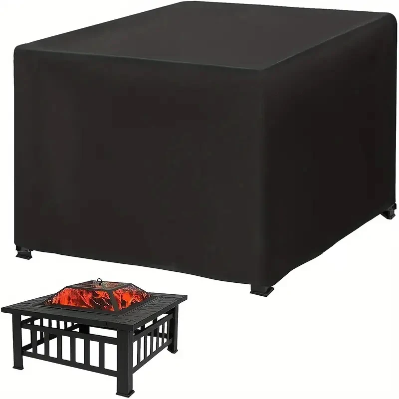 Patio Square Fire Pit Table Waterproof Cover, 210T Material with Drawstring Bottom Grill Cover, BBQ Accessories Protective Cover