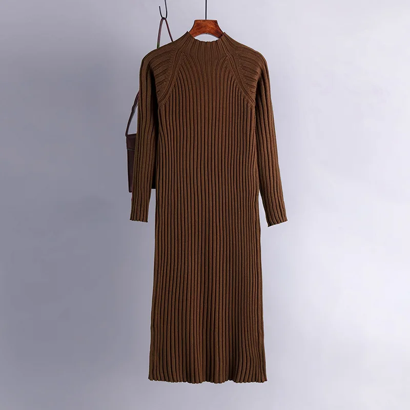 Chic Autumn winter maxi thick Sweater dress Women flare Sleeve casual warm straight long Sweater dress female loose knit dress