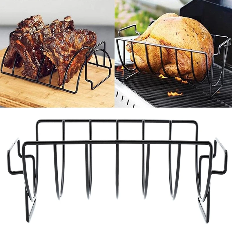 Non-Stick Rib Shelf Stand Barbecue Rib And Roast Rack Stainless Steel Grilling Bbq Chicken Beef Ribs Rack Grilling Basket