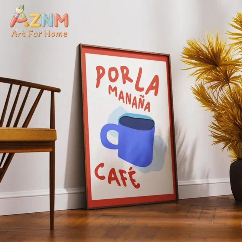 Por La Mañana Cafe Print Frameless canvas poster - Trendy Coffee Poster - Wall Art - Cute Apartment Decor Aesthetic
