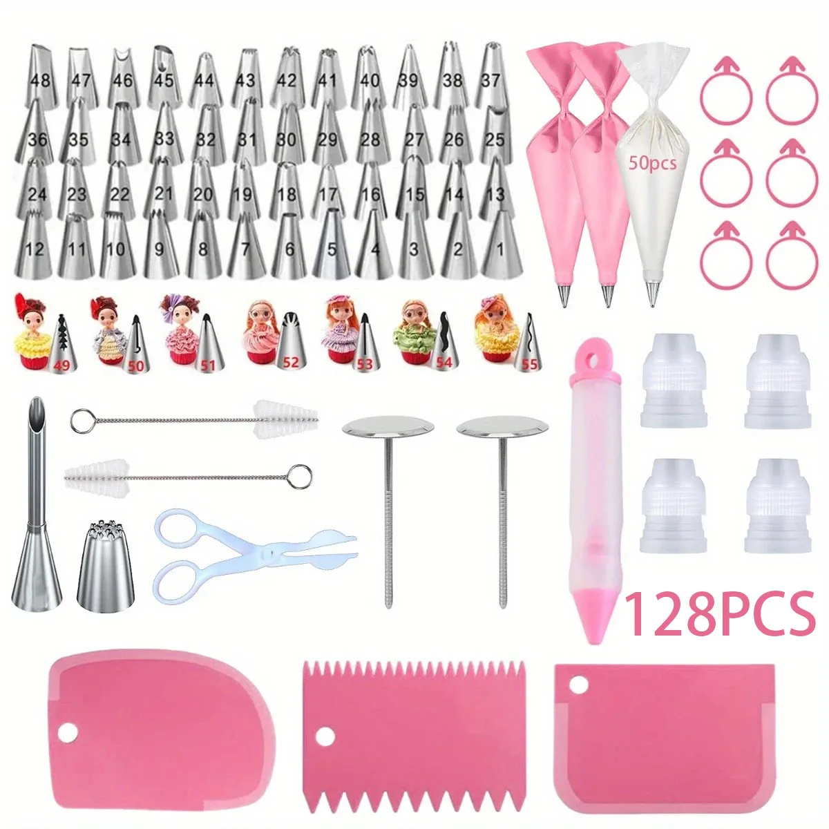 128PCS Ultimate Cake Decorating Piping Nozzle Set-57 Piping Tips& Complete Tools for Professional DIY Baking Tool Decorating Kit