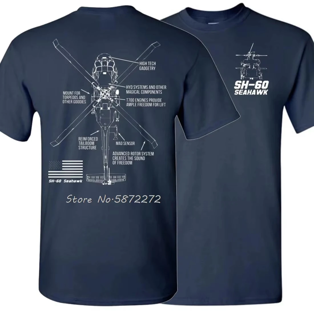 2026 Creative Design SH-60 Seahawk Shipborne Helicopters T-Shirt Men Casual Tshirt Fashion O-neck Tops Te