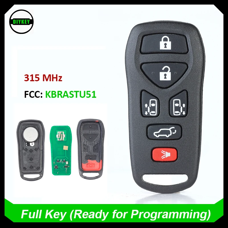 

DIYKEY 6-кнопочный дистанционный ключ без ключа 315 МГц для 2004 2005 2006 2007 2008 2009 Nissan Quest FCC: KBRASTU51