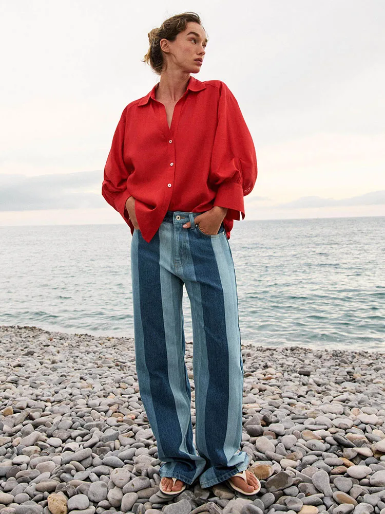 

Summer 2026 New Fashion Casual Striped Straight Leg Jeans Women's Apparel Versatile Classic Blue Denim Trousers for Ladies