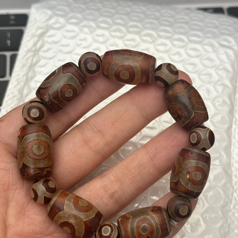 

Three-Eyed Dzi Bead Natural Agate Tibetan Old Genuine Bracelet Nine-Eyed Raw Stone Buddha Bead Bracelet Retro Men and Women Ethn