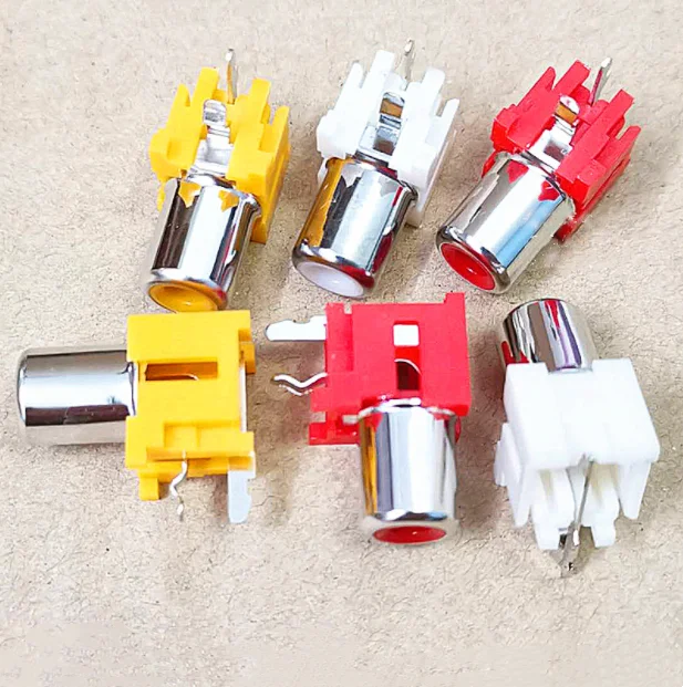 10Pcs AV-8.4-5 2x Holes 2Pins RCA Sockets 90Degree Audio Video Connecctors Jacks yellow white red