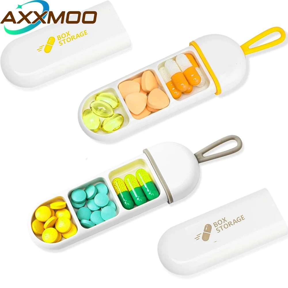 1PCS Portable Pill Organizer with 3 Compartments,Moisture Proof Travel Pill Box for Tablets,Vitamins,Cod Liver Oil & Supplements