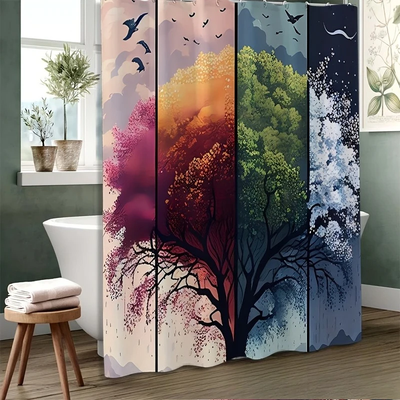 

Занавеска для ванной с деревом Four Seasons — весна, лето, осень и зима, водонепроницаемый домашний декор добавляет художественное очарование в ванную комнату