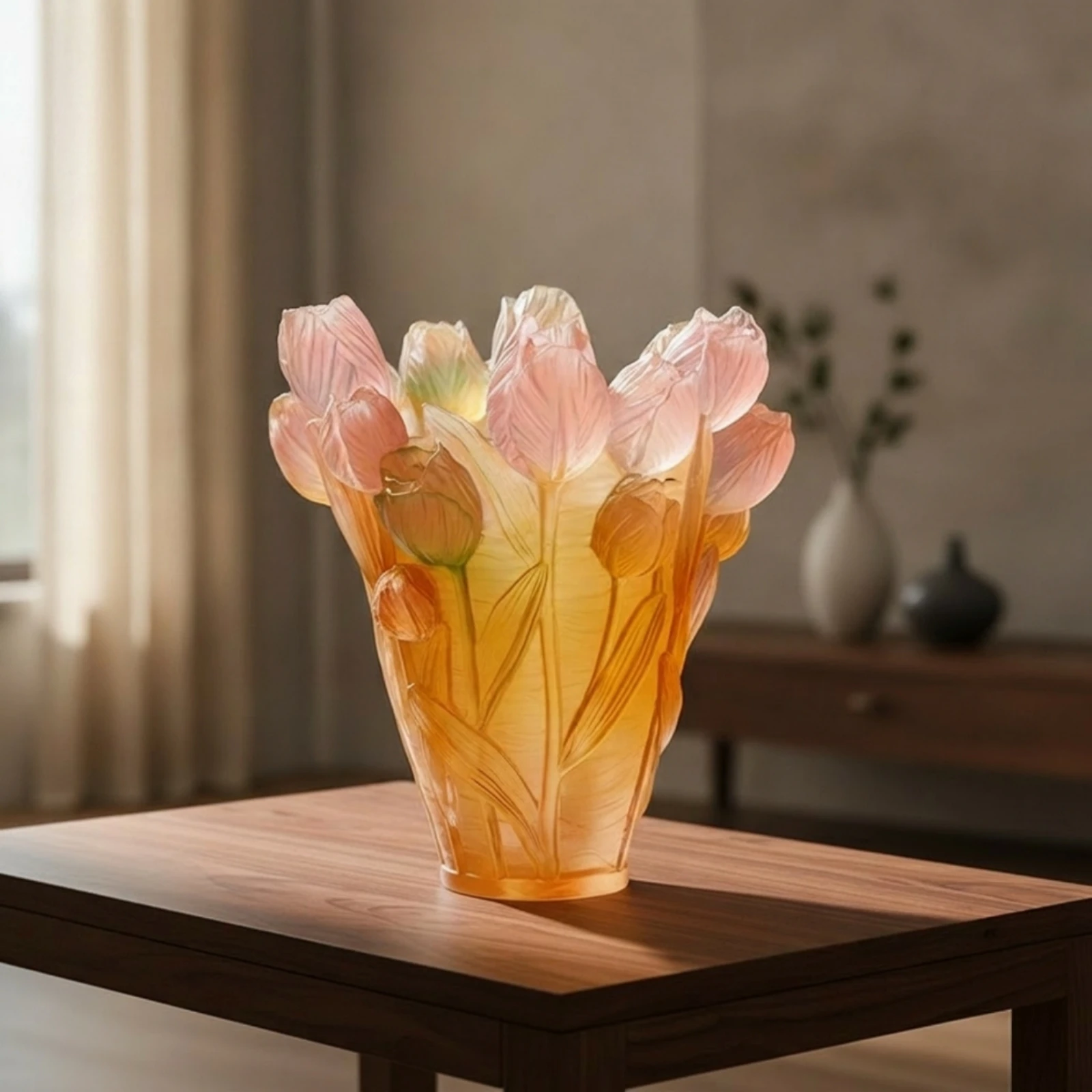Lily Vase Translucent Art Glass Vase Glass Ornament Colorful Vessel Elegant for Home Decorators, Living Room, Shelf Display