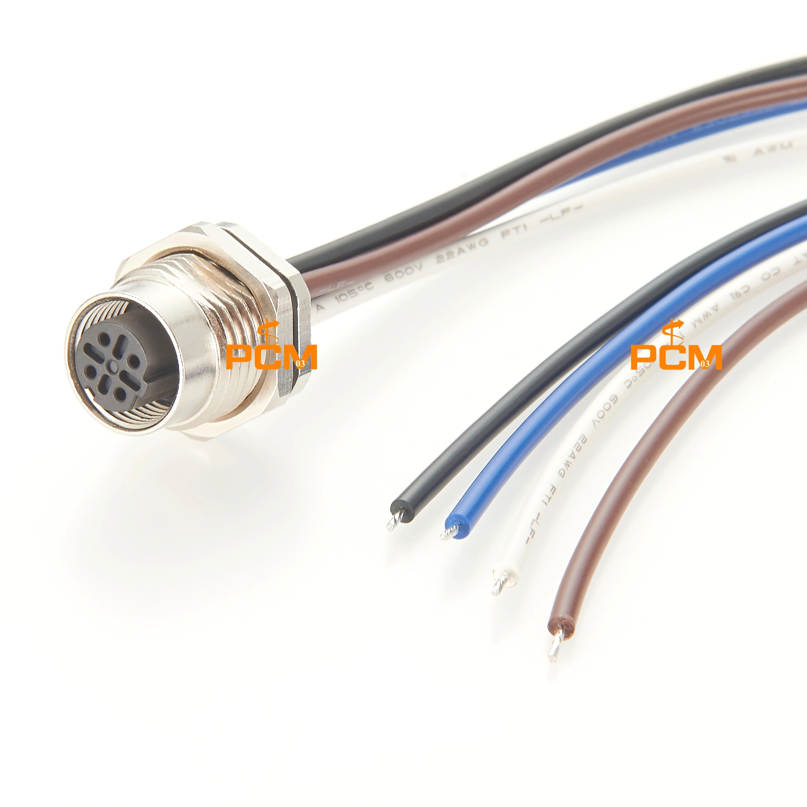 M12 pigtail connector Cable PROFINET IP67 Waterproof Panel Front/Rrear Scoket Line Thread M12 D code 4 Pin Female with 20CM Wire