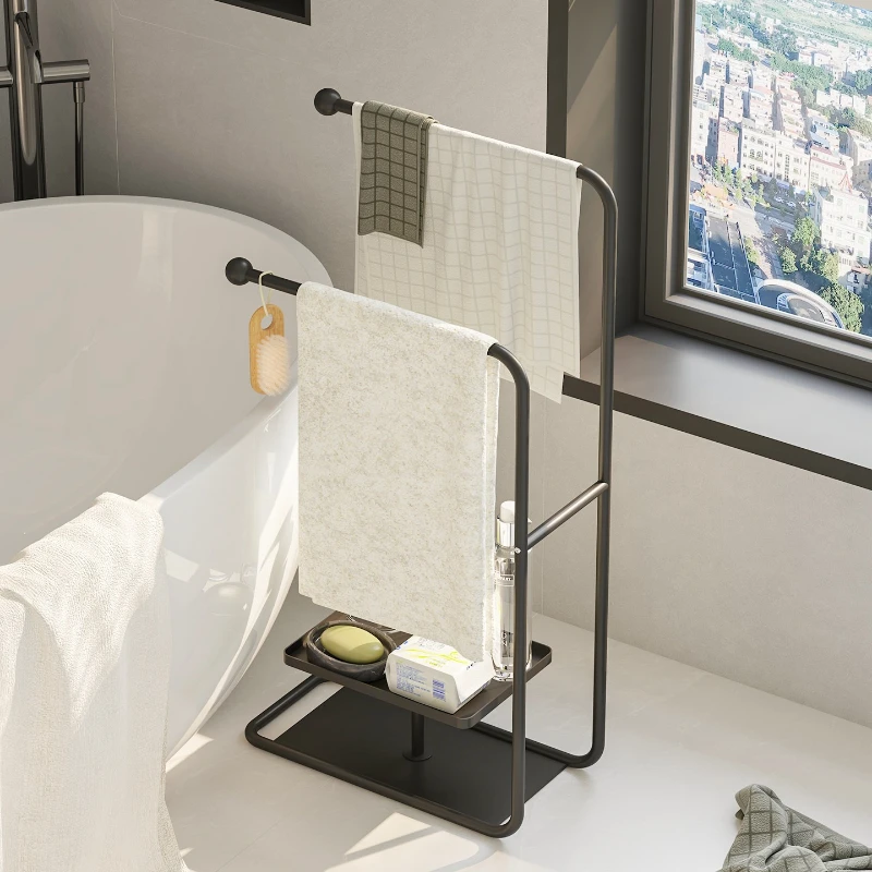 Premium Steel Floor Standing Integrated Towel Rack Bathroom Organizer Vertical Holder for Washroom Multi Functional Hanger
