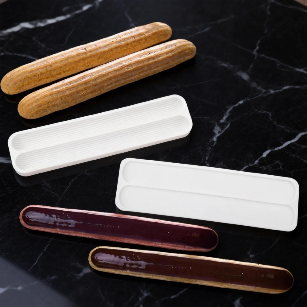 2-Cell Design Long Strip Puffs Baking Mold 1 Pcs Chocolate Eclair Dessert Bakeware Finger Eclair Mould Silicone Bakeware