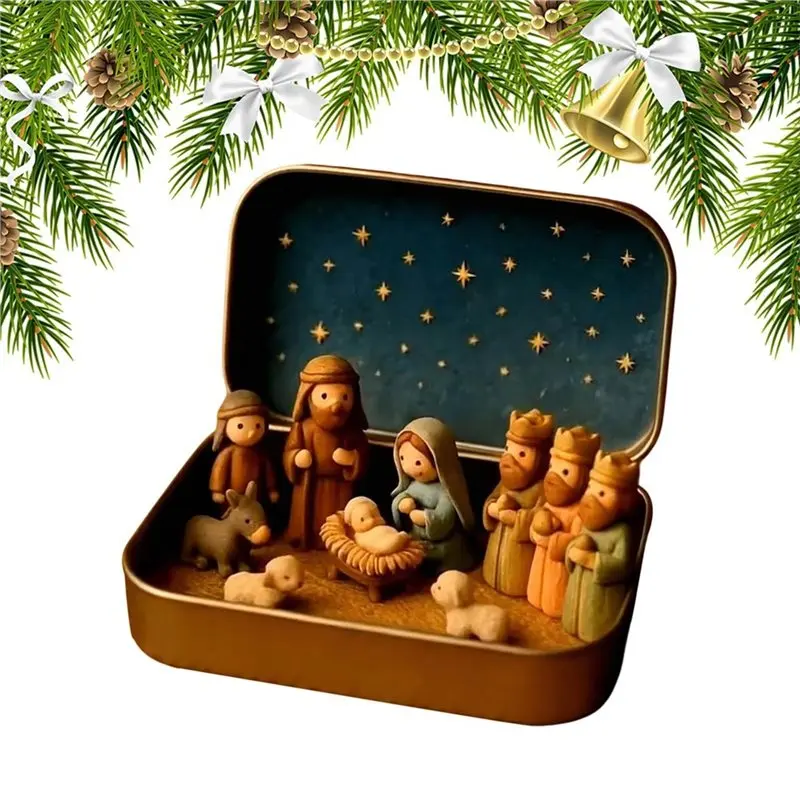 

【LAST CHANCE】Рождественский декор для рождественского вертежа, жестяная коробка, карманный размер, украшение на день рождения Иисуса для домашнего офиса, спальни