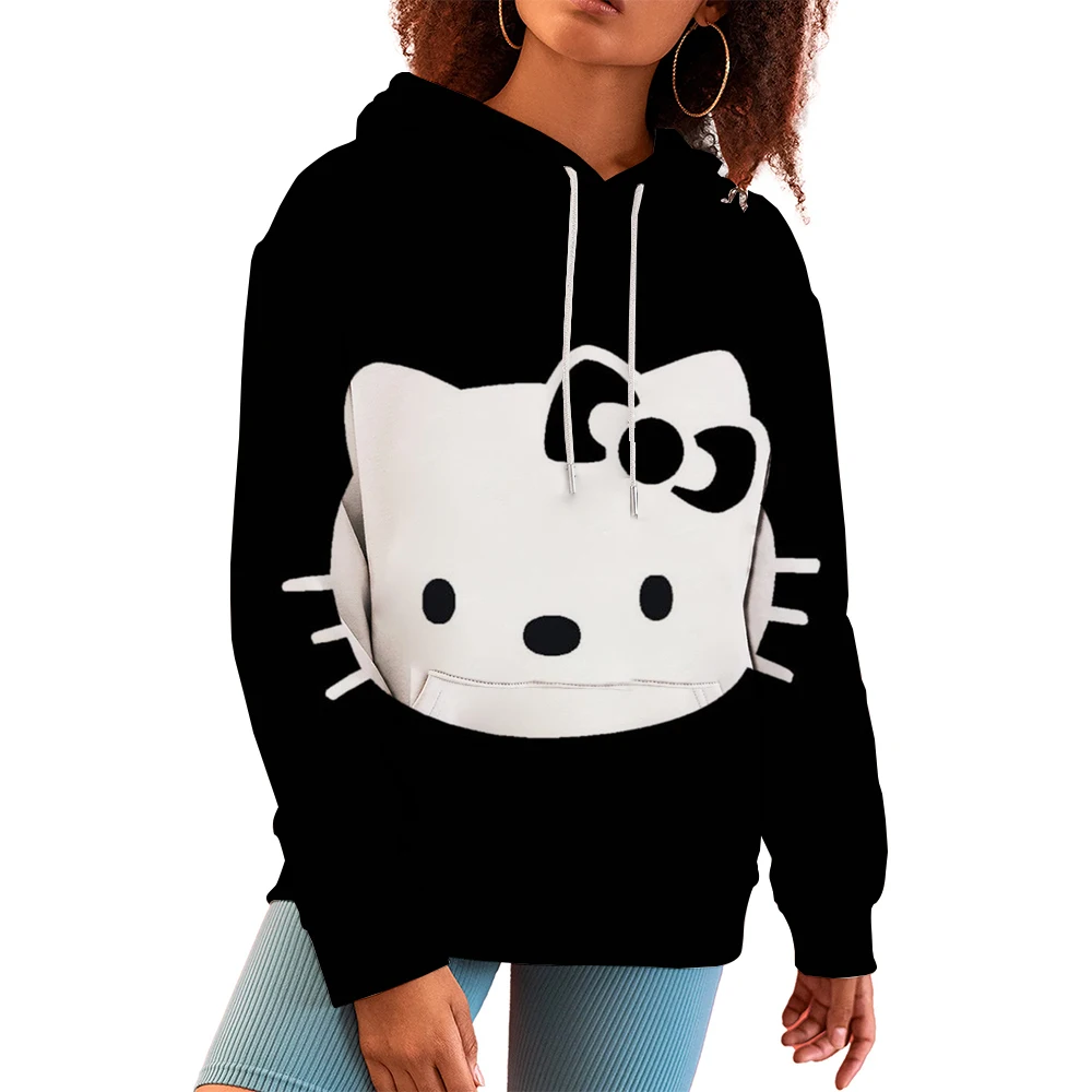 Sanrio Leuke Hello Kitty Jas Vrouwelijke Losse Student Oversized Hoodie Gotische Hoodie Kawaii Kleding Y2k Sweatshirts