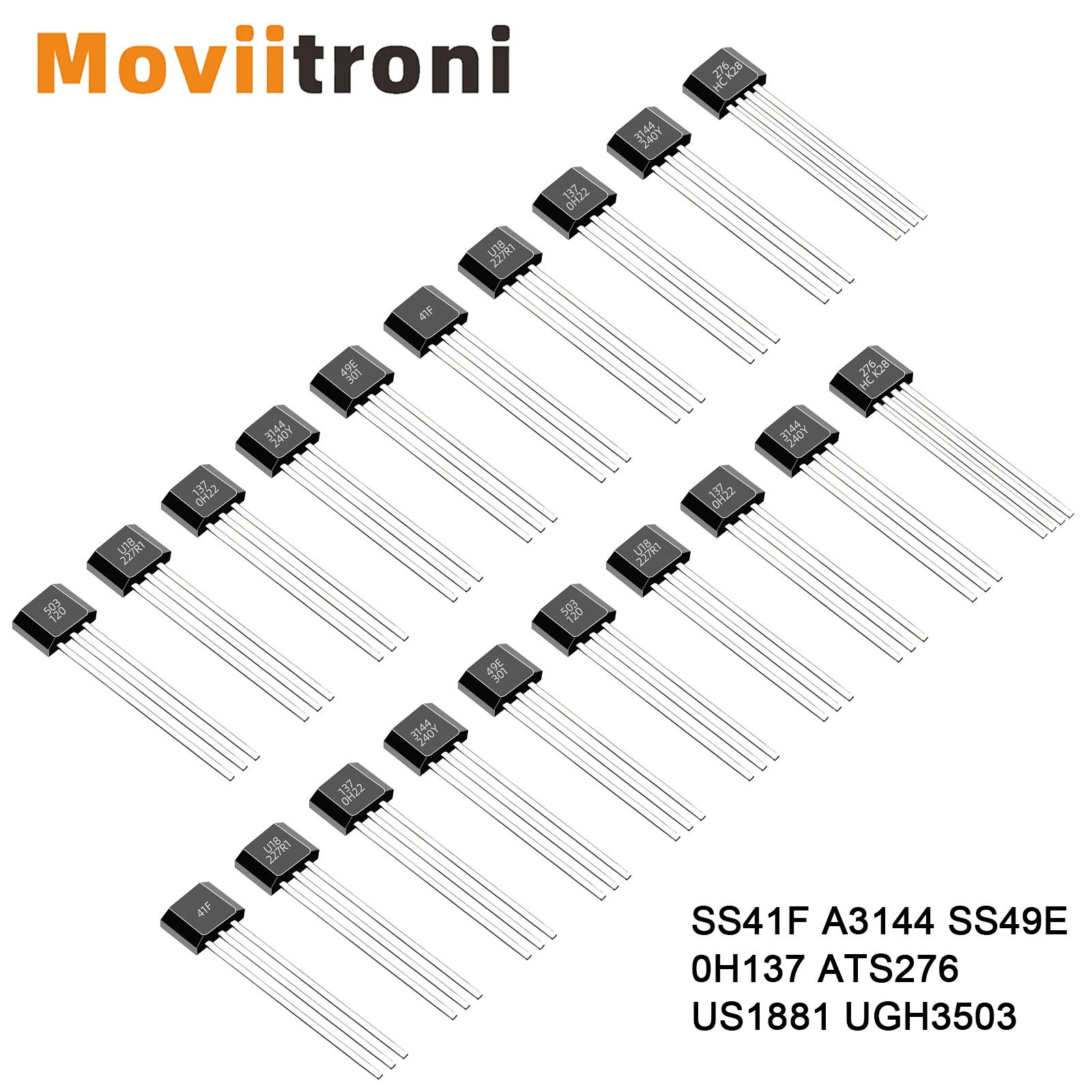 10pcs SS41F A3144 SS49E 0H137 ATS276 US1881 UGH3503 Hall Effect Sensor TO-92 Hall Element Sensor Motor 3 Pins for Arduino