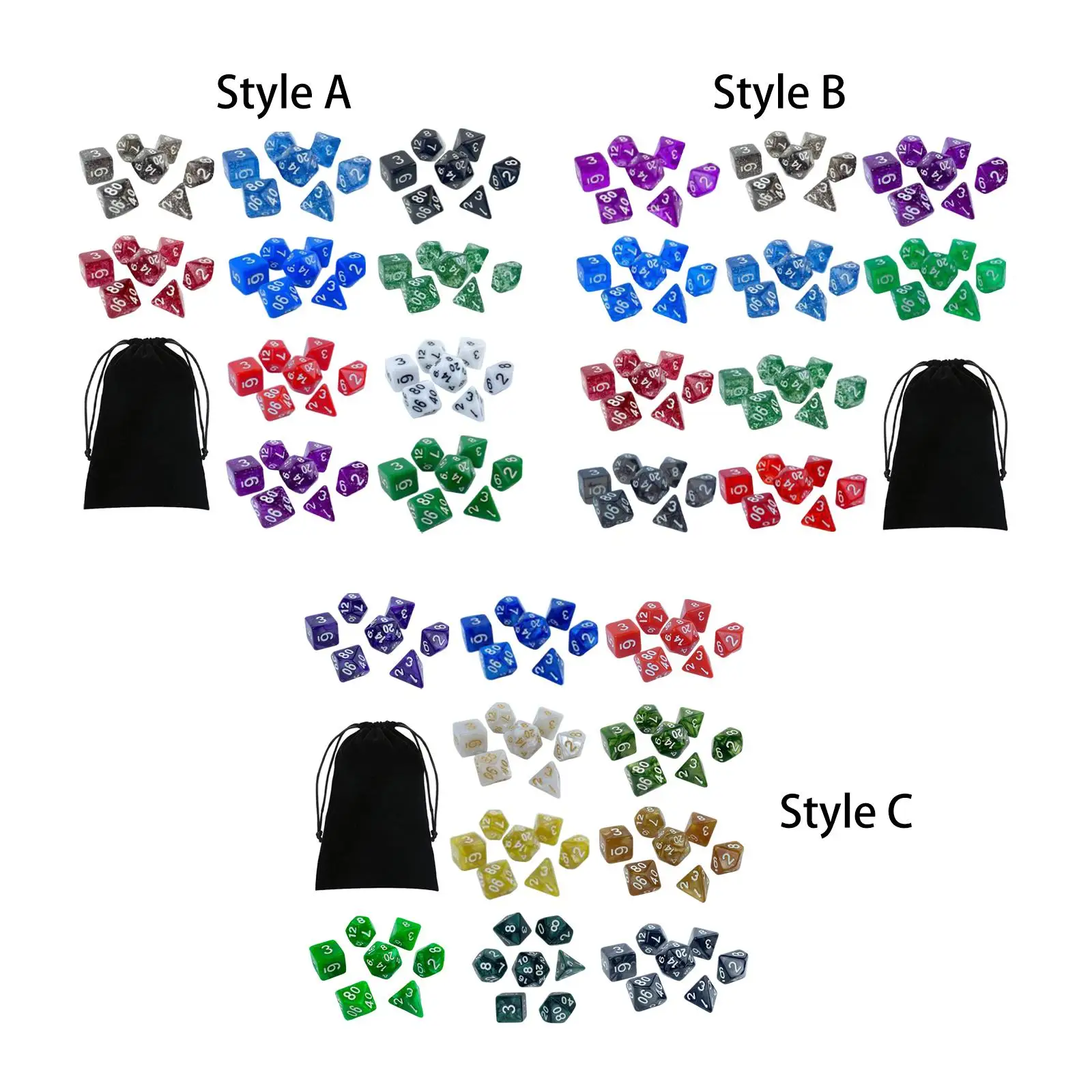 70 Pieces Acrylic Polyhedral Dice ,Entertainment Toy ,Table Games with Storage