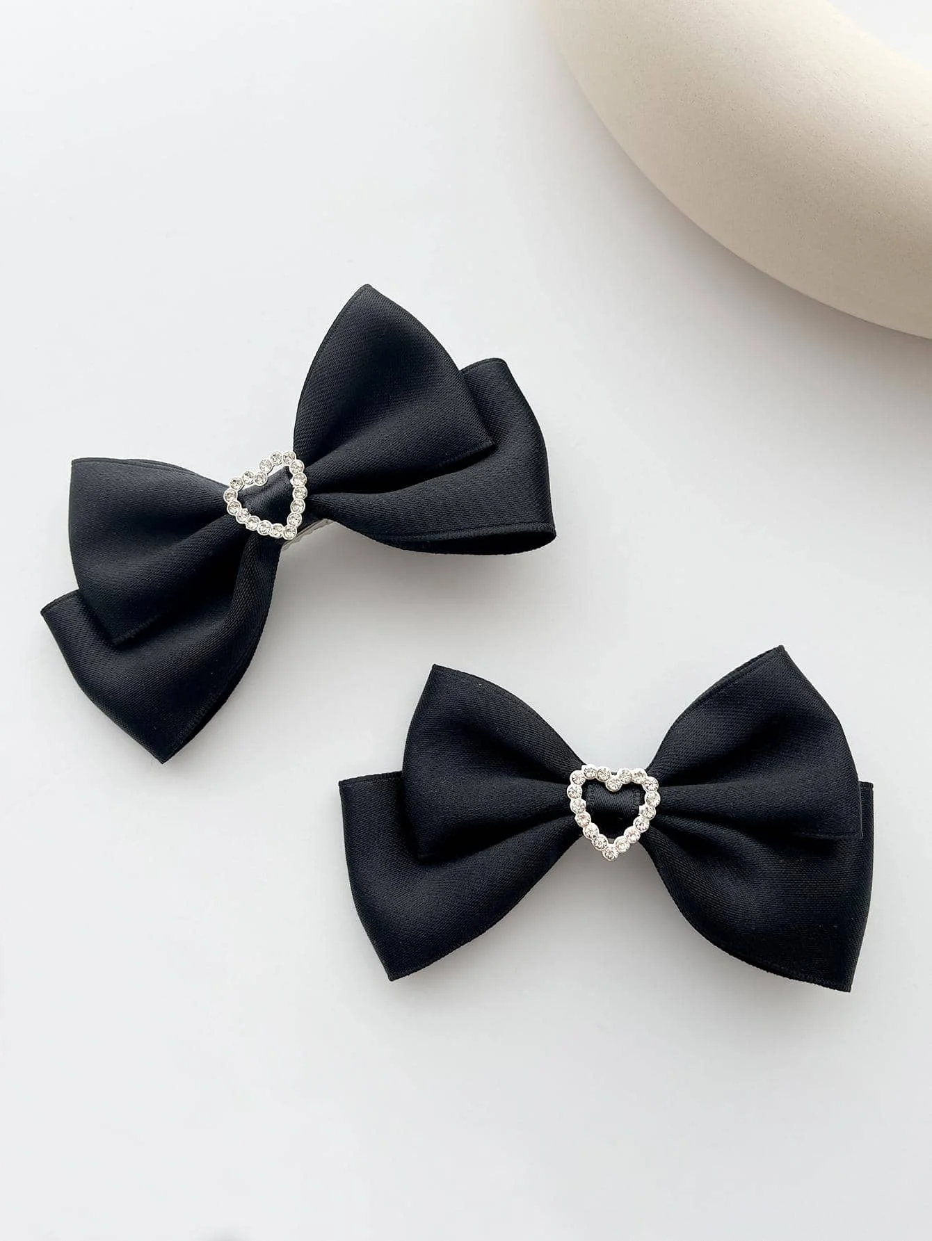 2pcs/set Ladies\' solid color heart-shaped sweet and cute double-layer bow hair clip